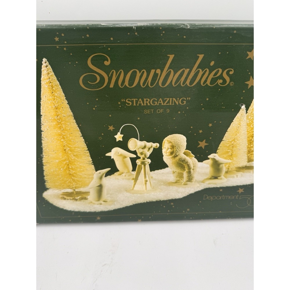 Dept. 56 SNOWBABIES STARGAZING 9 pc Set w/Telescope Snow Penguins Trees See Pics